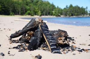 Ground fires are illegal on any of the beaches north of Marquette, but extinguished beach fires still dot the shoreline. (Photo: Kristen Koehler)