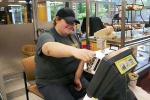 Katie Meyers, a senior biology major, is an employee for Dining Services on campus, where she works at the Wildcat Den as both a cashier and a server. (Photo: Katie Stumman)