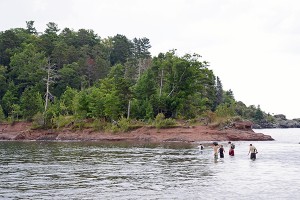 Students cross to Little Presque Isle early this week. Little Presque was the site of a drowning involving a teenager from Detroit on Sunday, Sept. 8. (Photo: Kristen Koehler)