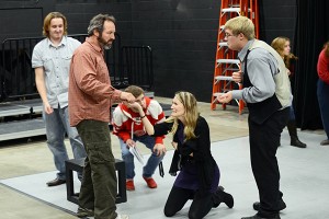 Jean Valjean pays the Thernadiers in “Les Mis.’” Left to right: Devin Murphy, Paul Truckey, Andy Lawrence, Monica Noreen and Ethan Burke. (Kristen Koehler NW)