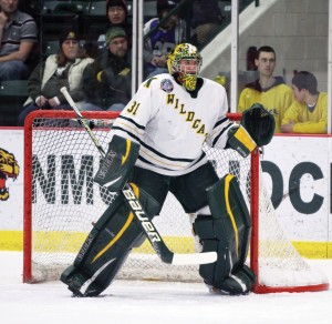 Jared Coreau, 22, played three years with the Northern Michigan University Wildcats, starting his collegiate career in 2010. In 2011, he was moved up to lead goaltender for the remainder of his NMU career.  Coreau was named CCHA Warrior of the Week twice in his final season with Northern. (NW File Photo)